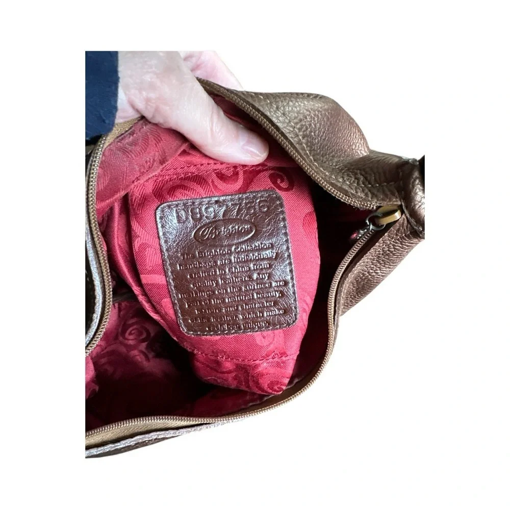 Brighton NWOT Braided Strap Pebbled Leather Hobo in Bronze with Heart Charm